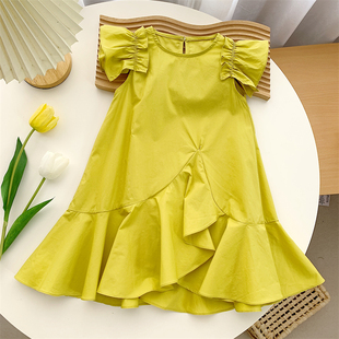 夏季 设计感果绿色背心裙公主裙荷叶边 女童洋气连衣裙宝宝时尚 新款