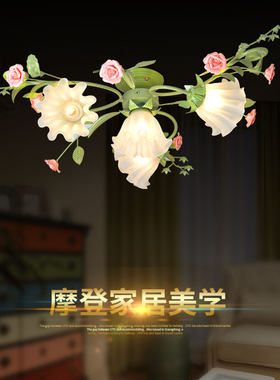 韩式吸顶灯浪漫铁艺陶瓷房间花形