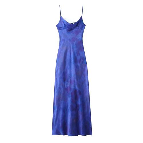 Windy collar printed lace up dress风荡领印花后背系带连衣裙女