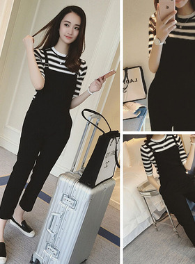 Loose student slim black jumpsuit two-piece suit  黑色连体裤