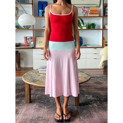 欧美撞色修身吊带长裙