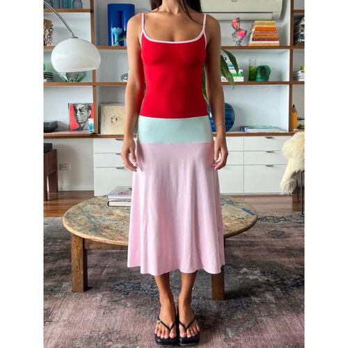 欧美撞色修身吊带长裙