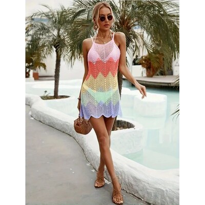 拼色紧身吊带沙滩裙女士