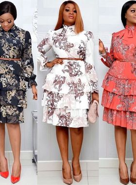 2020African Plus size fashion long sleeved women cake dress