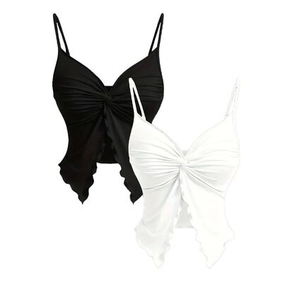 欧美风V领修身无袖露背背心女