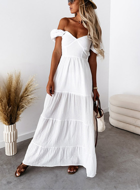 Solid color halter strap high waist dress 纯色露背高腰连衣裙