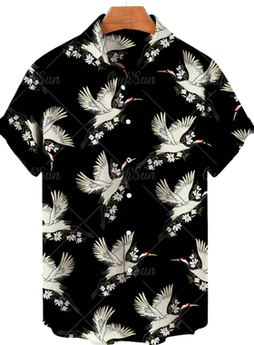 Beach Hawaii New Crane Shirt Men's Short Sleeve 男士沙滩衬衫