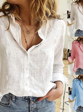 Solid color casual loose shirt for women女士纯色休闲宽松衬衫