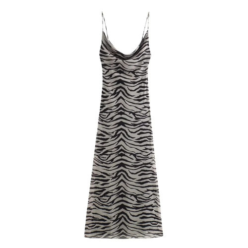 Leopard print camisole jumpsuit long skirt豹纹印花吊带连衣裙