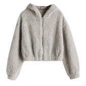 Zipper Sweatershirt Long Solid Sleeve Plush Hoodie Tops