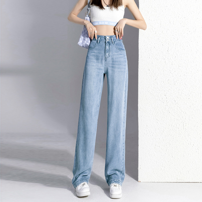 Straight high waisted skinny denim pants直筒高腰显瘦牛仔长裤