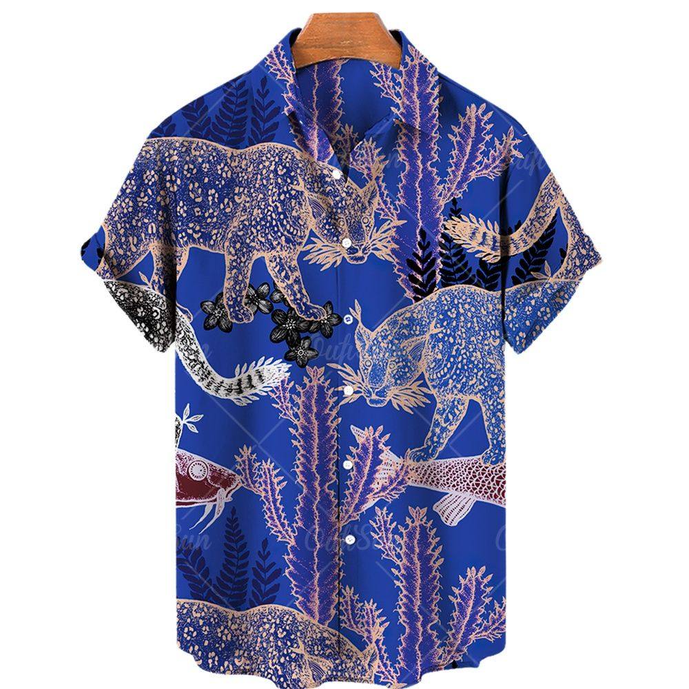 casual printed lapel short-sleeved shirt休闲印花翻领短袖衬衫