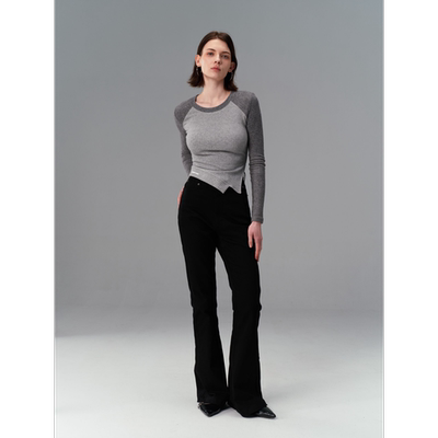 JOHNNYWU 撞色拼接修身胶印设计感针织长袖