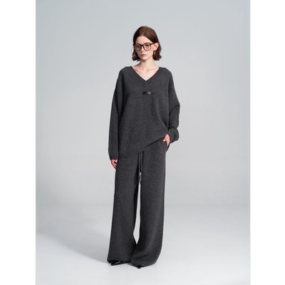 JOHNNYWU 100绵羊毛重磅平纹纯色老钱风毛衣套装