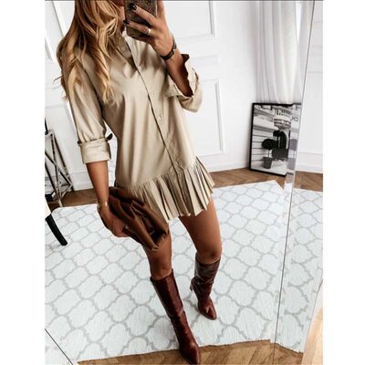 Clothing Pleated Slim  AliExpress Popular Shirt Dress Women