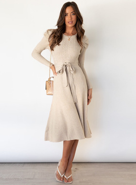 Temperament Thin High Waisted Big Swing Base Sweater Dress