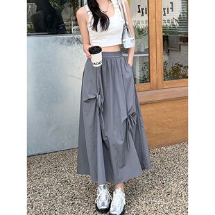 蝴蝶结高腰中长款伞裙Bow high waist mid length umbrella skirt