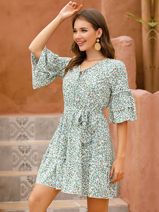 Dresses Above Knee Clothe Summer Sweet Pleated Beach Fashion