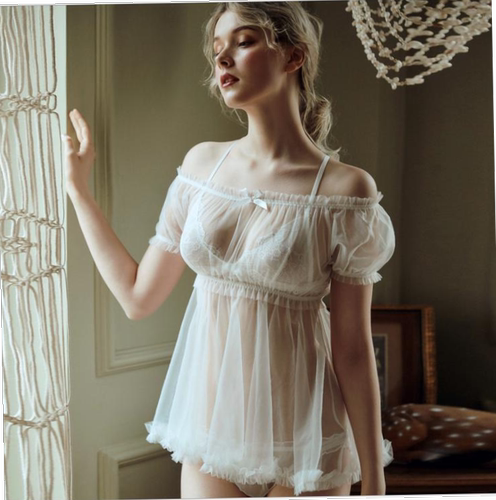 Sexy pajamas one-shoulder transparent mesh tutu skirt 睡衣女