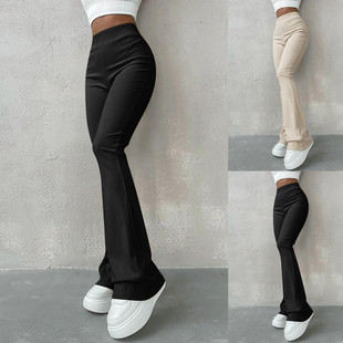 High waisted buttocks threaded pants for women包臀螺纹长裤女