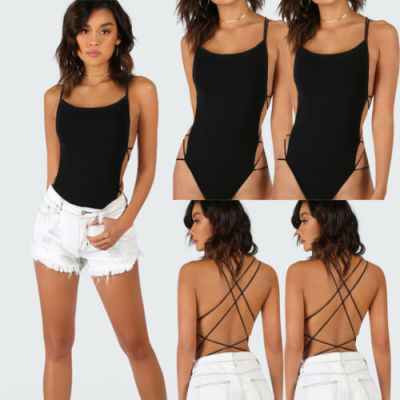 爆款时尚百搭休闲舒适欧美风纯色圆领交叉吊带性感露背常规上衣女