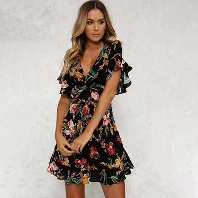 popular short skirt fashion trumpet sleeve Printed Dress 裙