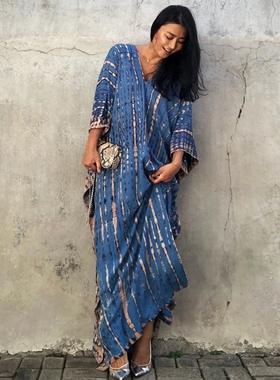 Beach Blouse Dyed Flower Holiday Robe Dress 度假长袍连衣裙新