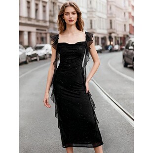 抹胸飘带连衣裙女 Starry Sky Strappy Backless Dress for Women