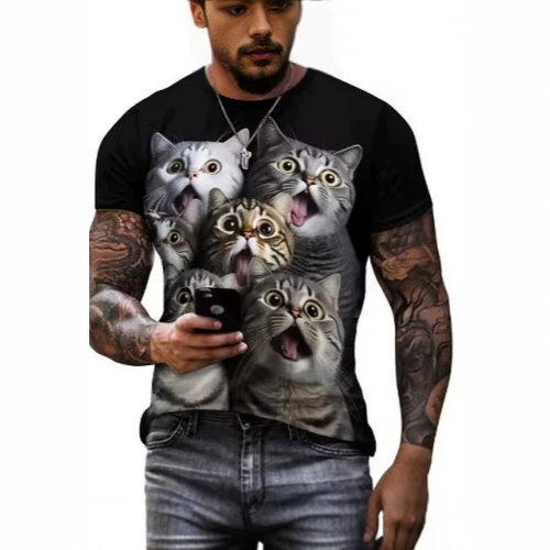 3D印花彩猫男士短袖T恤