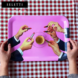 饰餐盘摆件盘子塑料家用长方形盘 Seletti托盘多巴胺茶盘果盘装
