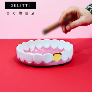 Selett烟灰缸可爱灰缸创意灰缸搞怪陶瓷金牙土豪客厅礼物送男友