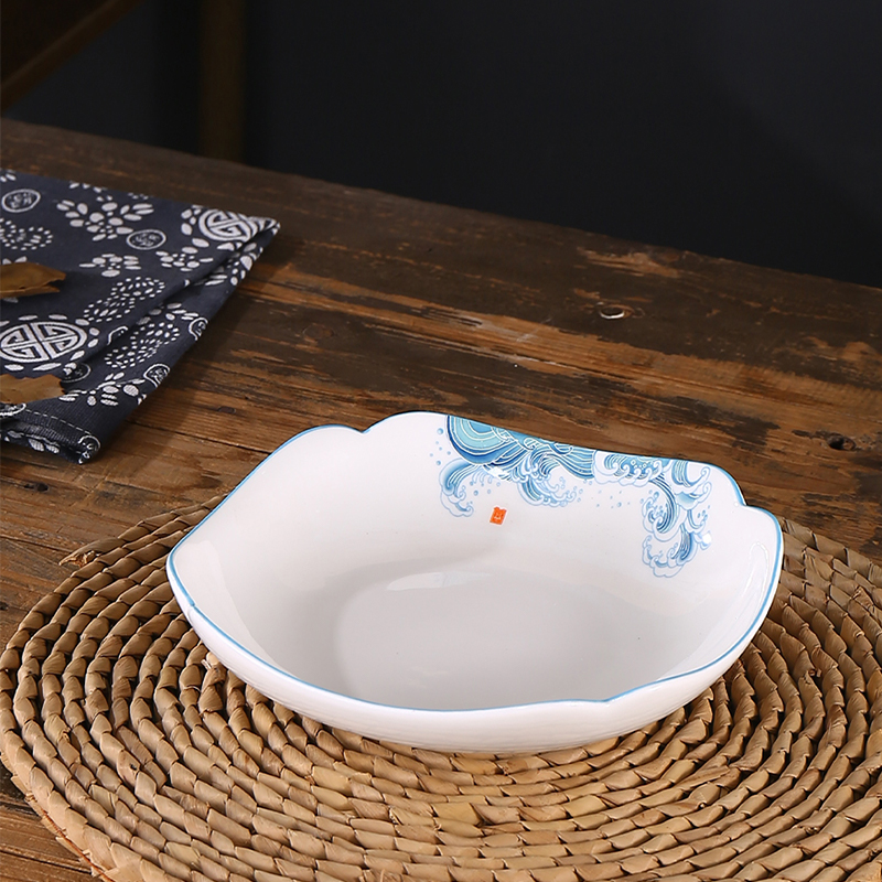 商用翘脚碗陶瓷异形正方形凉菜盘创意家用菜盘八角盘子沙拉碗中式