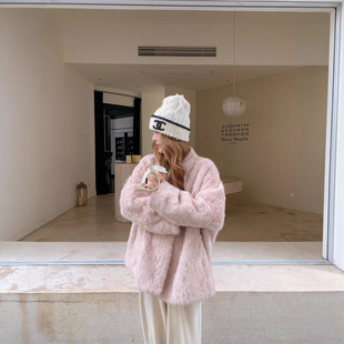 巨好看的初冬外套慵懒温柔风环保皮草外套女羊羔毛中长款毛绒大衣