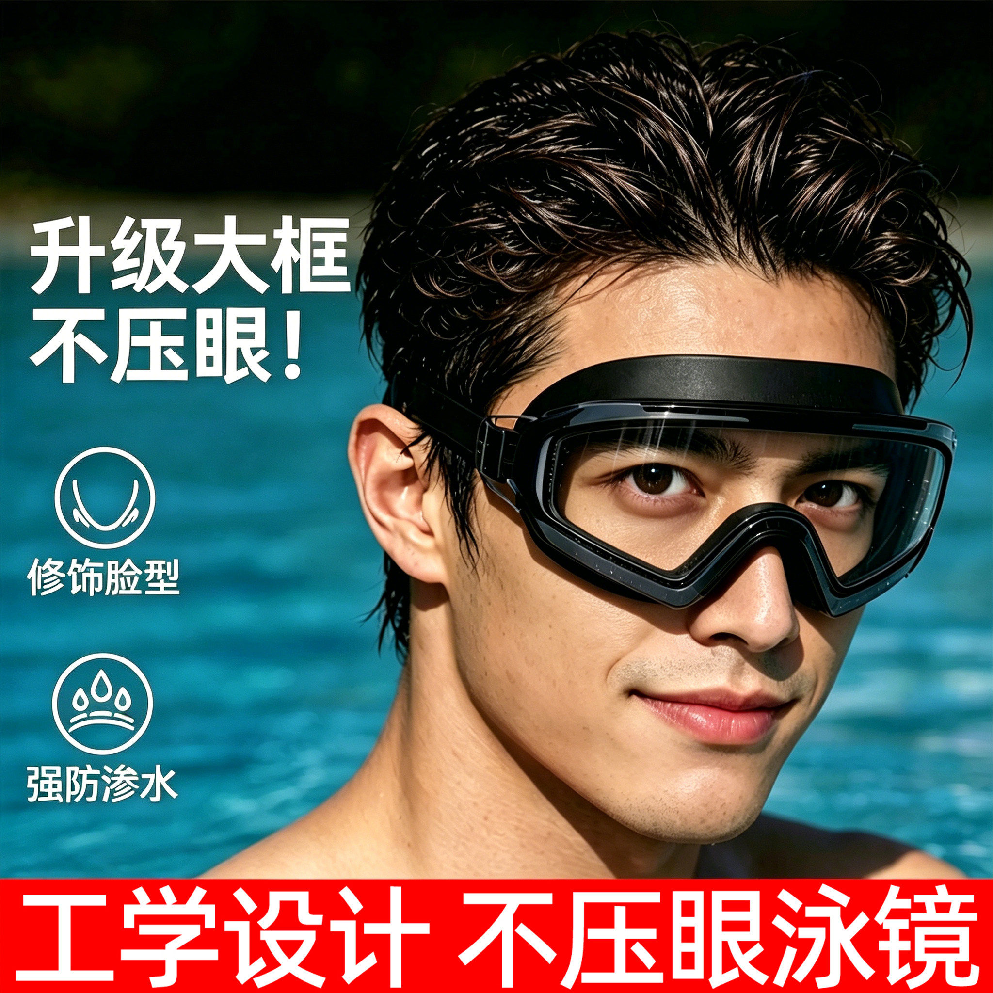 成人泳镜不压眼大框无痕女士高清防雾防水游泳专用男款专业不勒眼