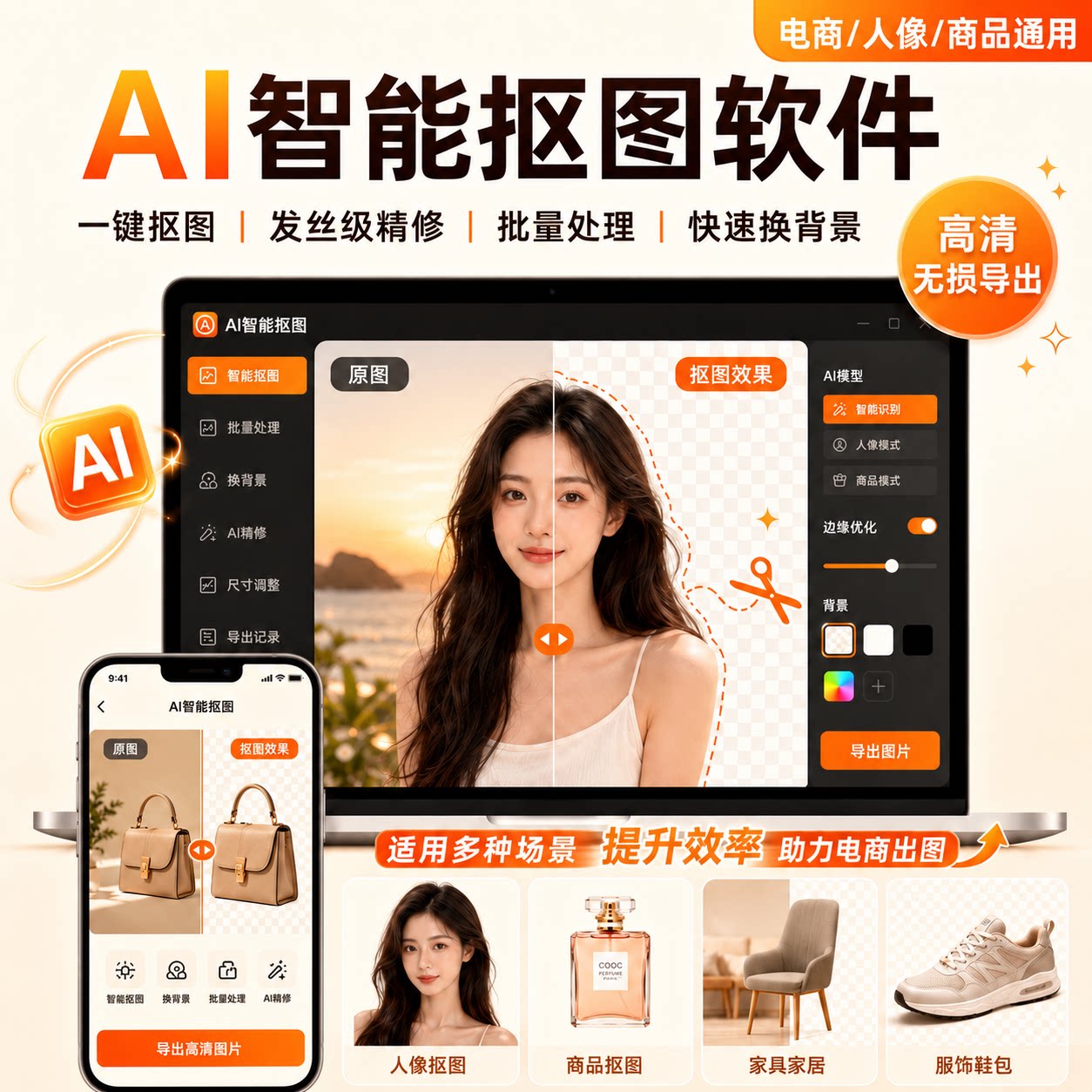 免费终身AI抠图软件人像抠图电设计素材/源文件