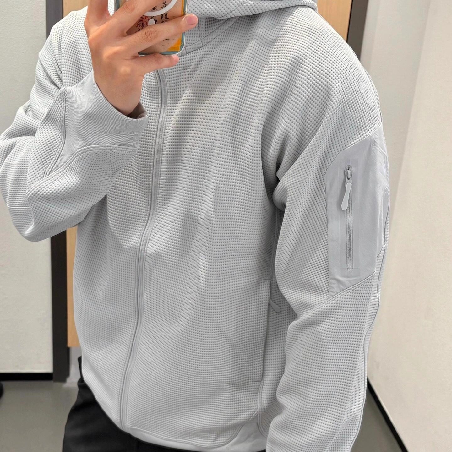 秋冬装加绒olera连帽夹克运动华夫格抓绒保暖防风卫衣加厚外套男