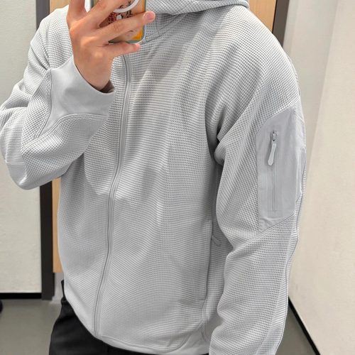 秋冬装加绒olera连帽夹克运动华夫格抓绒保暖防风卫衣加厚外套男