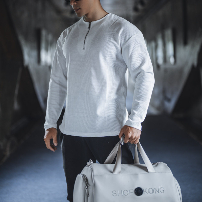 秋冬季健身长袖华夫格半拉链卫衣亨利开领宽松肌肉男运动休闲纯色,运动服/休闲服装,健身衣,淘宝优惠券,粉丝福利购,淘宝优惠卷