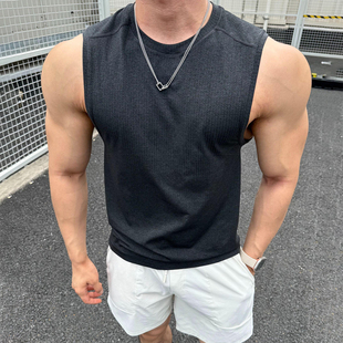 撸铁夏 无袖 lulu同款 健身背心宽松坎肩速干训练显肌肉无缝提花美式