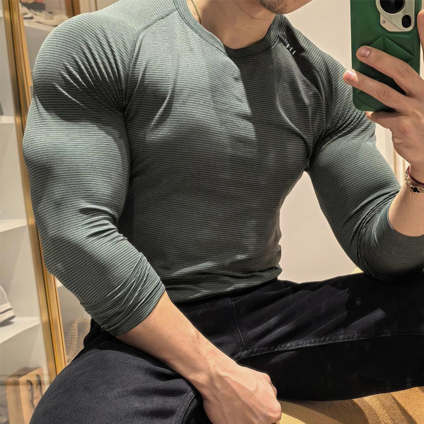 lulu同款无缝提花紧身衣透气速干长袖插肩袖吸湿排汗健身肌肉训练