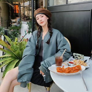 美式复古棒球服外套女春秋2024新款韩系chic宽松休闲立领夹克上衣图片