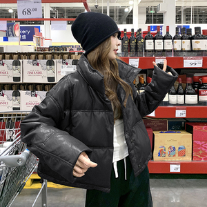 美式复古pu皮羽绒服女冬季2025新款短款小个子炸街白鸭绒外套短款图片