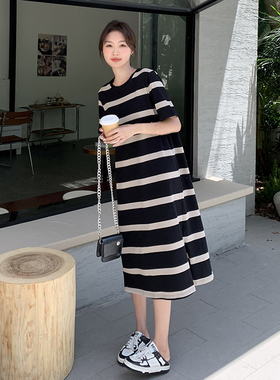 现货 条纹T恤裙短袖女 纯棉 2B239-8359-P105-K158