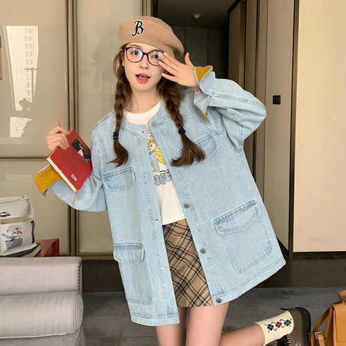 时尚百搭撞色水洗牛仔外套女春季