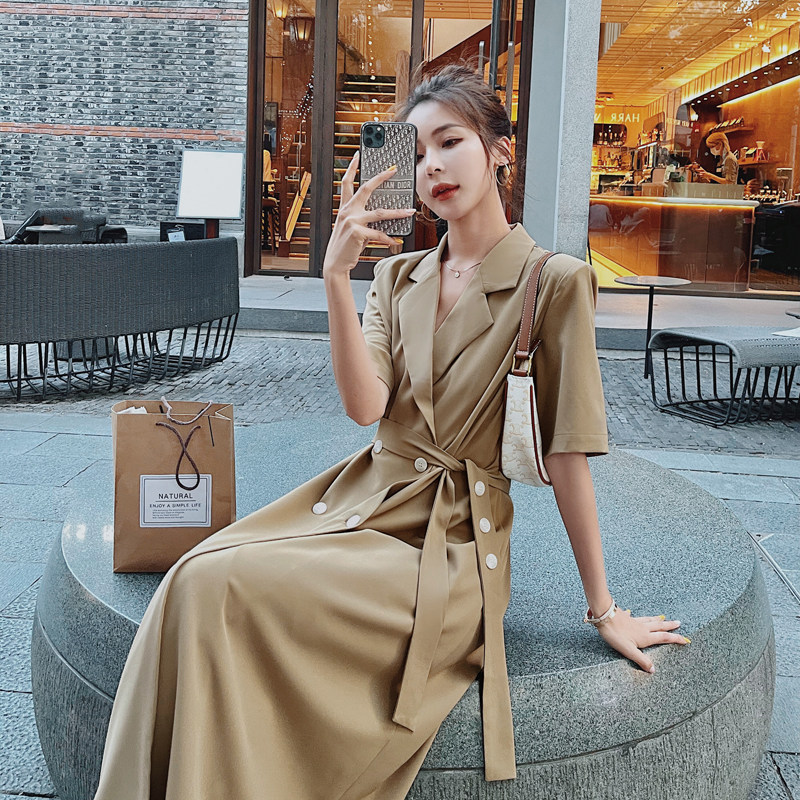 现货大货2022夏新款西装领连衣裙155-8228-P105-K158，女装连衣裙，浙宝136