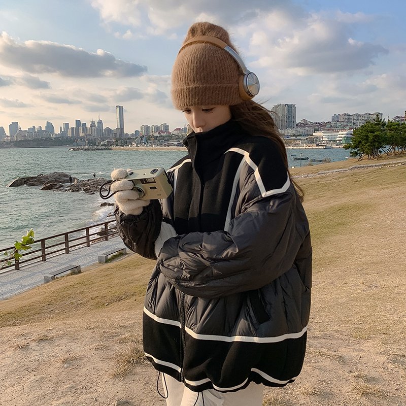 设计感撞色羽绒服女2024冬季新款韩系高级感小个子立领面包服外套,女装羽绒服,浙宝136