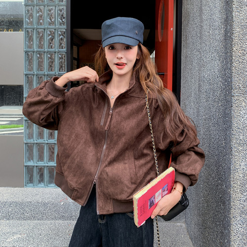 秋季新款咖色外套短外套女装