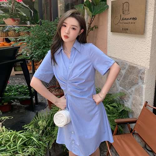 时尚百搭连衣裙细格子女