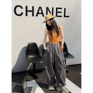 2026春装 风阔腿裤 女韩系显瘦松紧腰抽绳休闲裤 雅特若2608 百搭工装