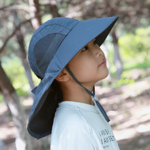 后遮挡脖子防晒夏天儿童帽子护颈防紫外线男童户外爬山帽少年凉爽